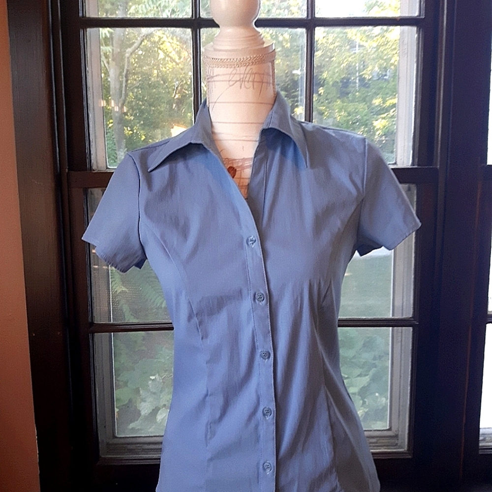 Vintage Blue Short Sleeve Button-Up Shirt